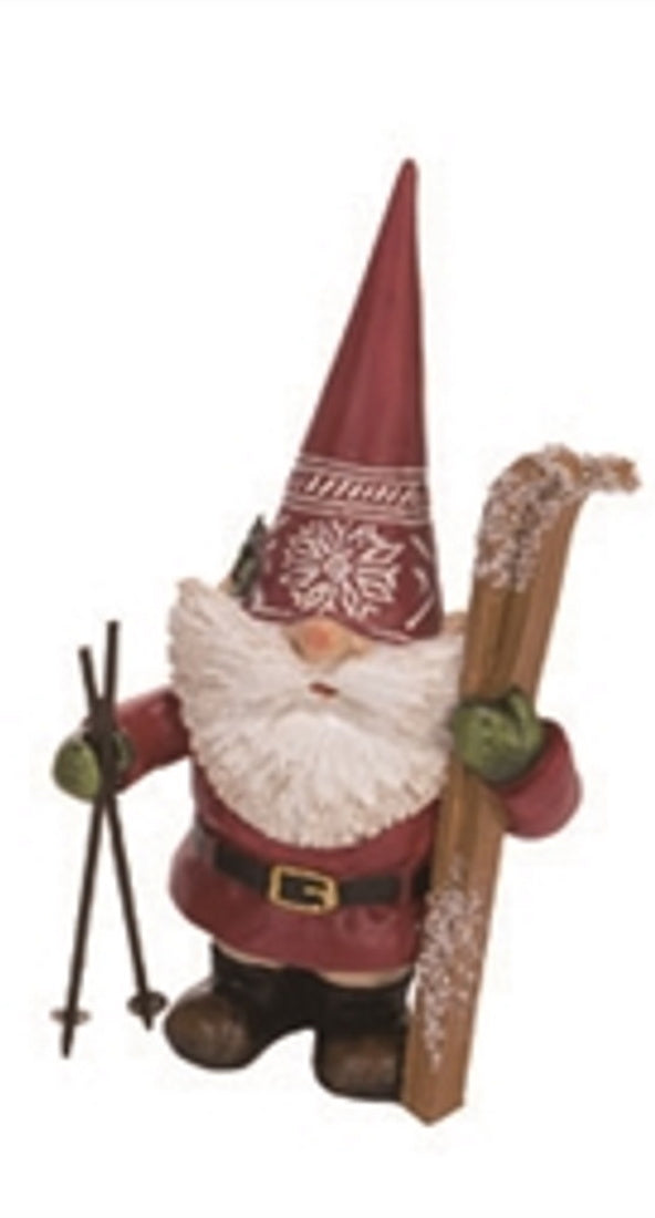 Nordic Gnome Figurine - Holding Skis - The Country Christmas Loft
