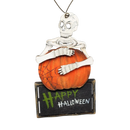 Wooden Halloween Ornament -  Skeleton on a Pumpkin