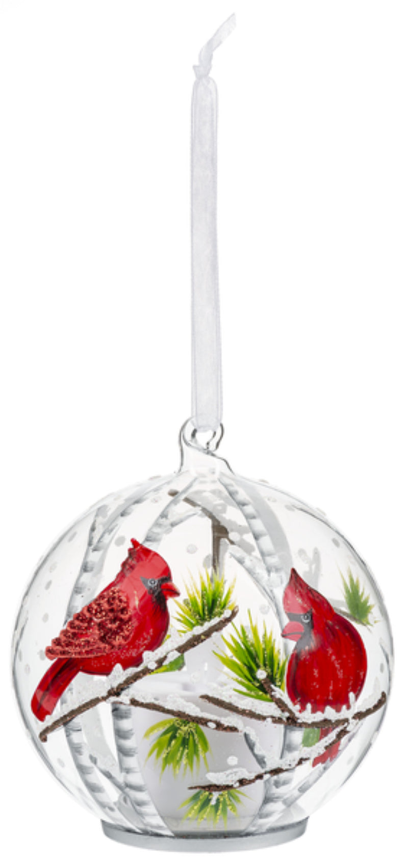Cardinal Ornament with Flickering Flame LED - Pine Branches - The Country Christmas Loft