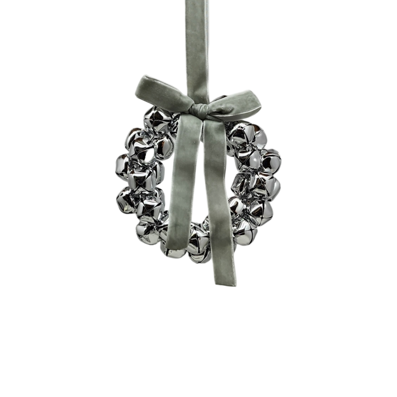 Silver Bell Wreath Ornament - 6 Inch