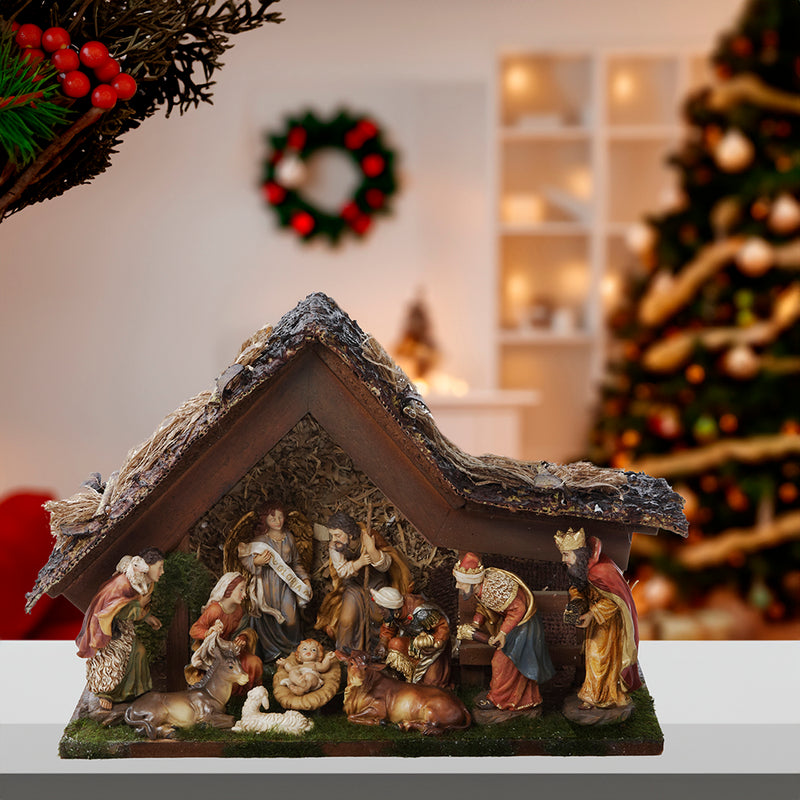 Musical Lighted Nativity Set With Stable - 11 Piece Set