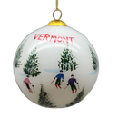Hand Painted Glass Globe Ornament - Skiing The Glades, Vermont