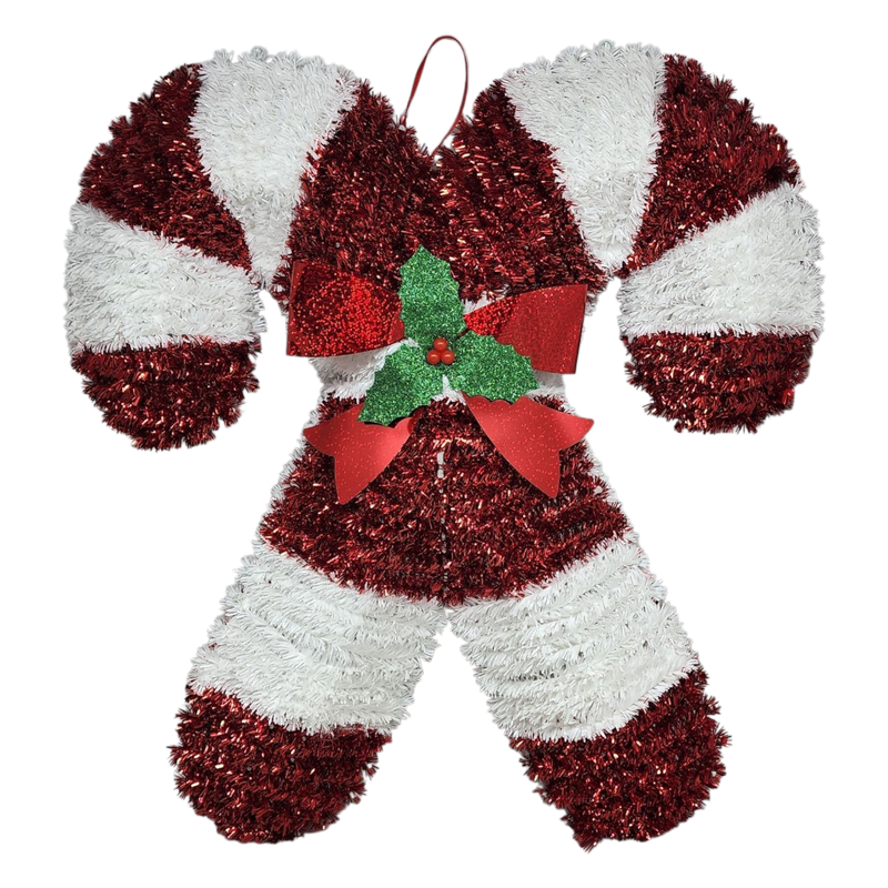 Crossed Candy Canes Tinsel Wall Decor - 19" Tall