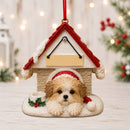 Ceramic Doghouse Ornament - Shih Tzu- Tan and White Puppy Cut - Animals - by E&S Pets