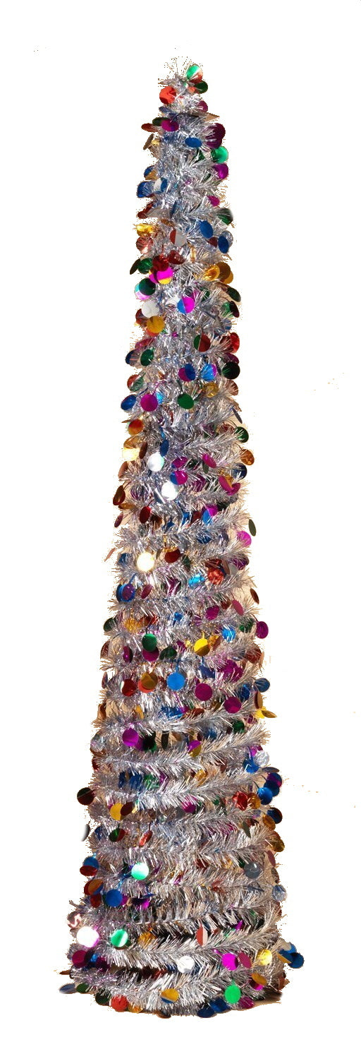 Pop Up 5 Foot Tinsel Tree - Silver - The Country Christmas Loft
