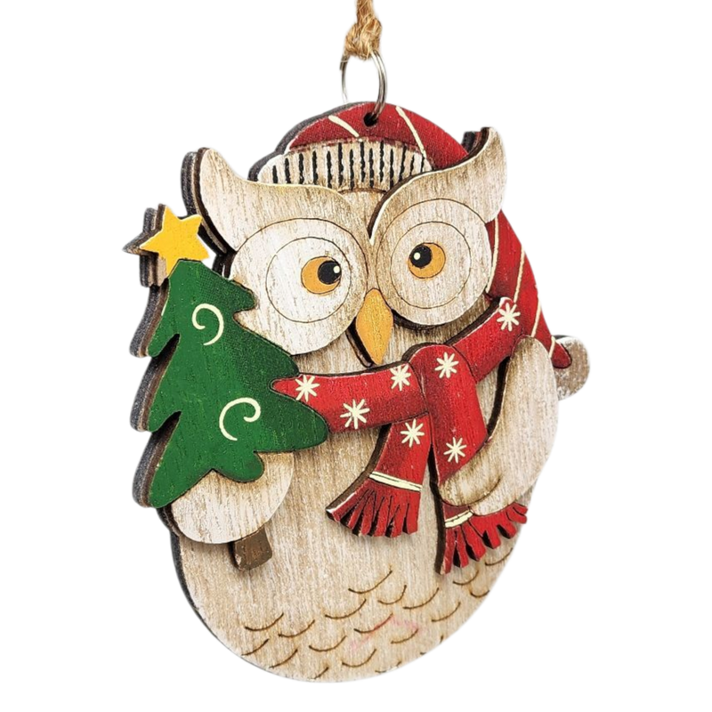 Festive Owl with Tree Holiday Ornament
