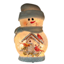 9.5 Inch Lighted Cardinal Glass Snowman - Bird House