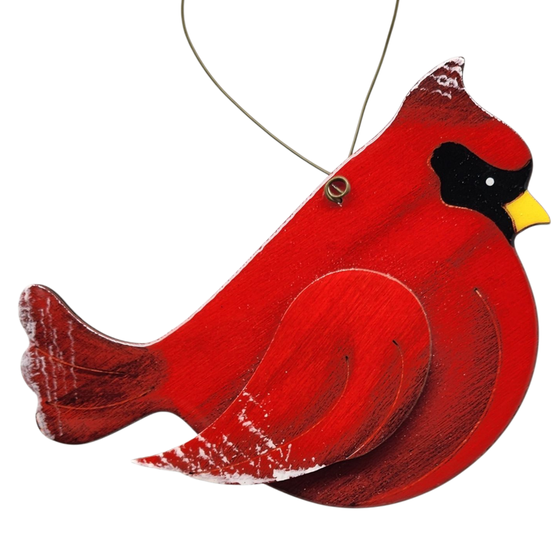 Wooden Cardinal Ornament - In flight Facing Right