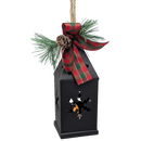 Punched-Tin Lighted Lantern - Matte Black