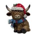 Resin Holiday Highland Cow  - Blue Scarf