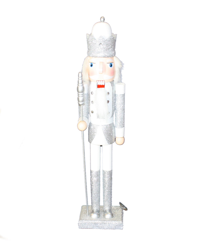 Classic Silver Nutcracker - 2 Feet Tall - with Staff - The Country Christmas Loft