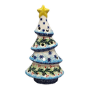 Polish Pottery Christmas Tree Luminary - Winter Wonderland Pattern