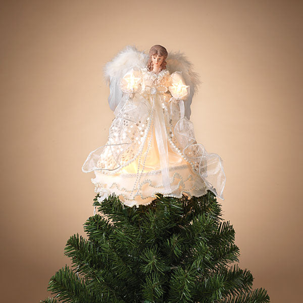 14" Lighted Ivory & Gold Angel - The Country Christmas Loft