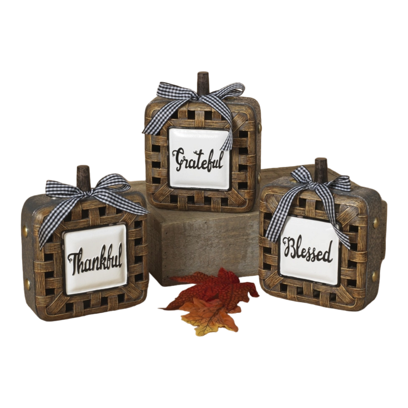 Resin Woven Basket Look Square Pumpkin -