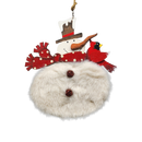 Wood and Fur Snowman Ornament - Red Scarf with Cardinal