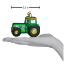 Green Tractor Glass Ornament