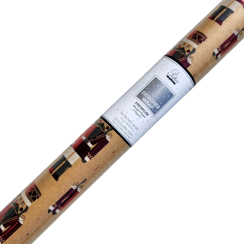 Kraft Foil Roll Wrap - 30" x 96" - Nutcracker Delight