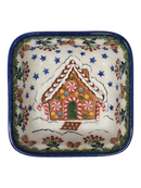 Ceramic Square Dish - Gingerbread House Delight Pattern