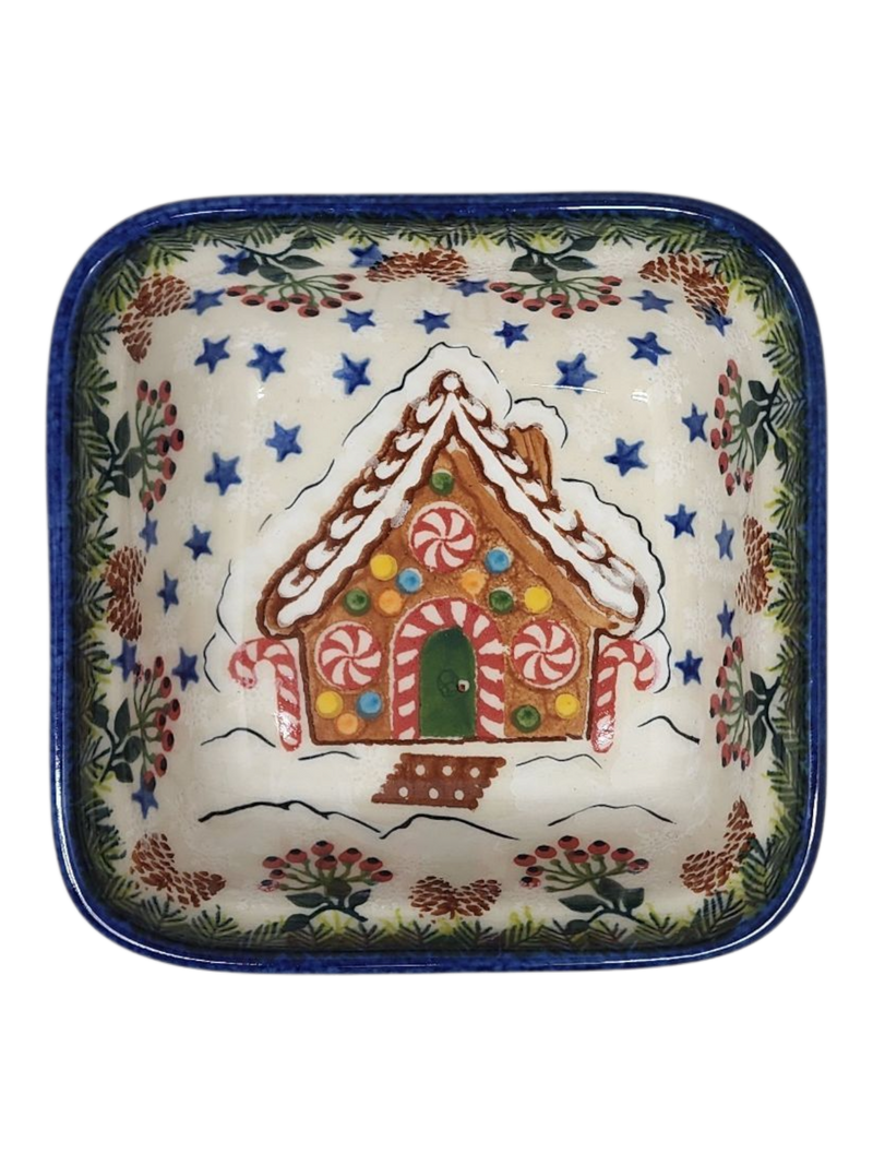 Ceramic Square Dish - Gingerbread House Delight Pattern