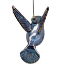 Gold Etched Glass Hummingbird Ornament - Blue