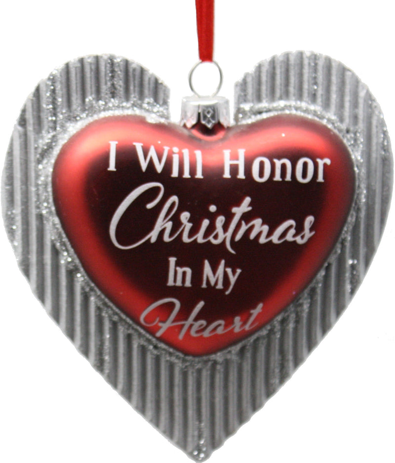 Glass Glitter Heart With Sayings Ornament - Honor