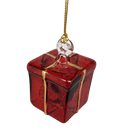 Blown Glass Present Ornament - Red