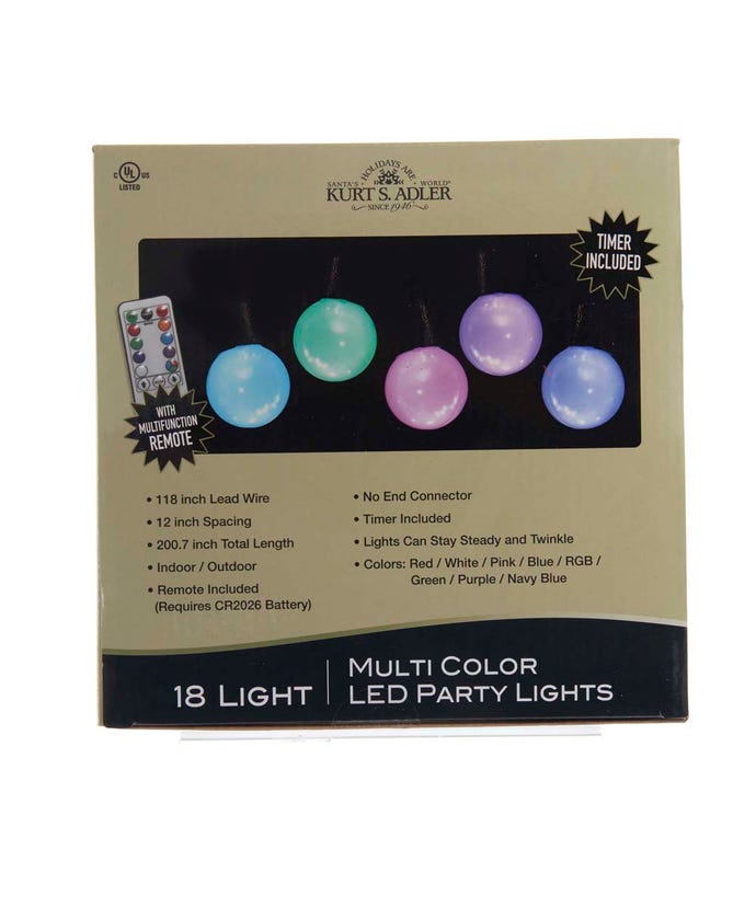 18-Light Old Time Party Pastel Multicolored LED Light Set