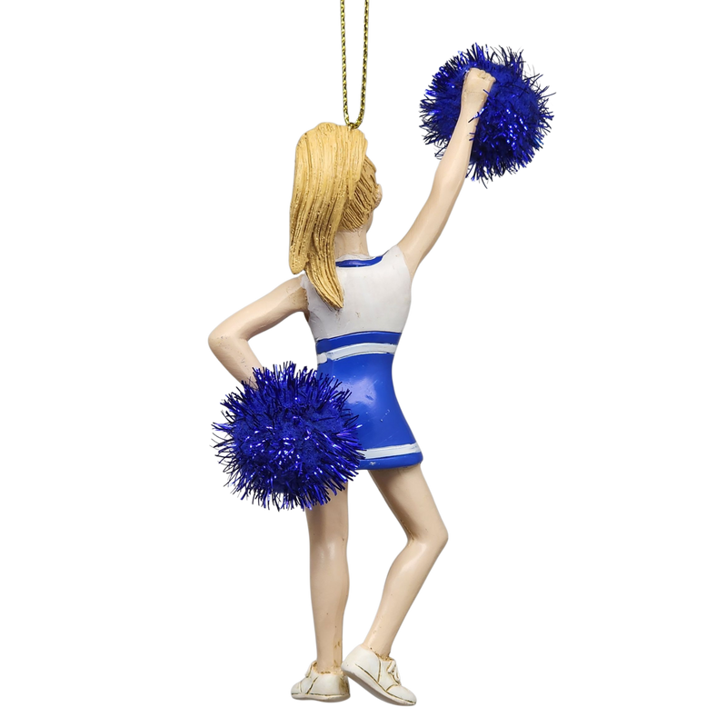 Pom-Pom Cheerleader Ornament - Blue - 5.5 Inches