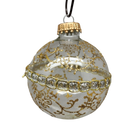 Clear and Frosted Gold Glitterlace and Braid Ball Ornaments - 4 Piece Set
