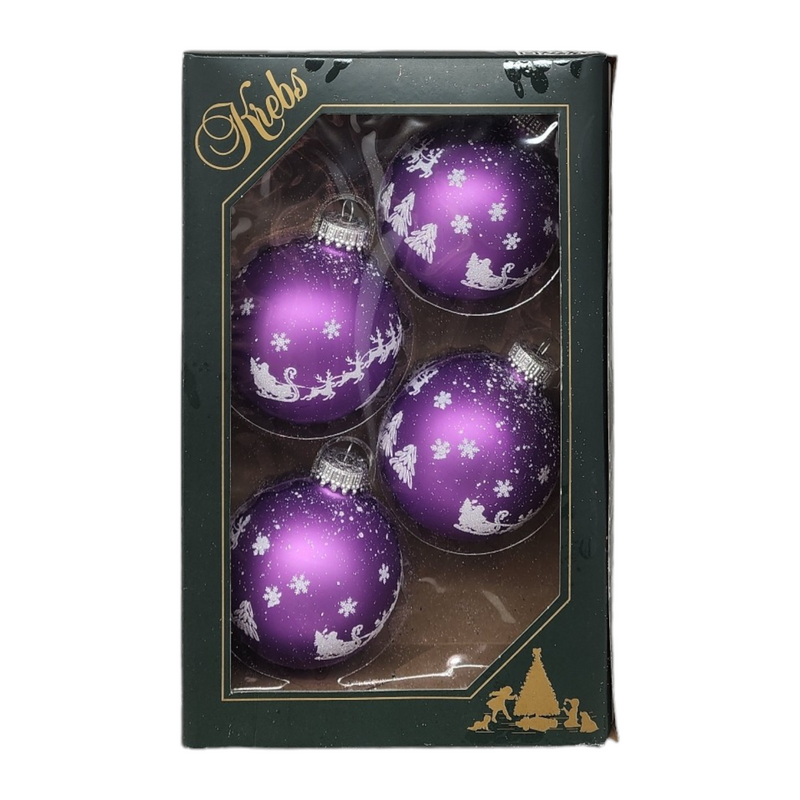 Krebs Value Glass Ball 4 pack - Santa's Sleigh on Periwinkle
