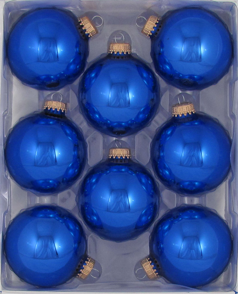 Christmas By Krebbs 2 5/8 Glass Balls - Gold Caps - Victoria Blue 8 Pack - The Country Christmas Loft