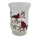 Frosted Glass Cardinal Design Hurricane Candle Holder