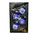 Krebs Value Glass Ball 4 pack - White Glitter Snowflakes on Deep Blue
