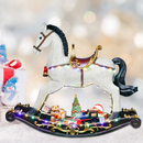 Musical Rocking Horse Village Scene - 23" tall