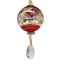 Etched Blown Glass Ball with Crystal Dangle - Red