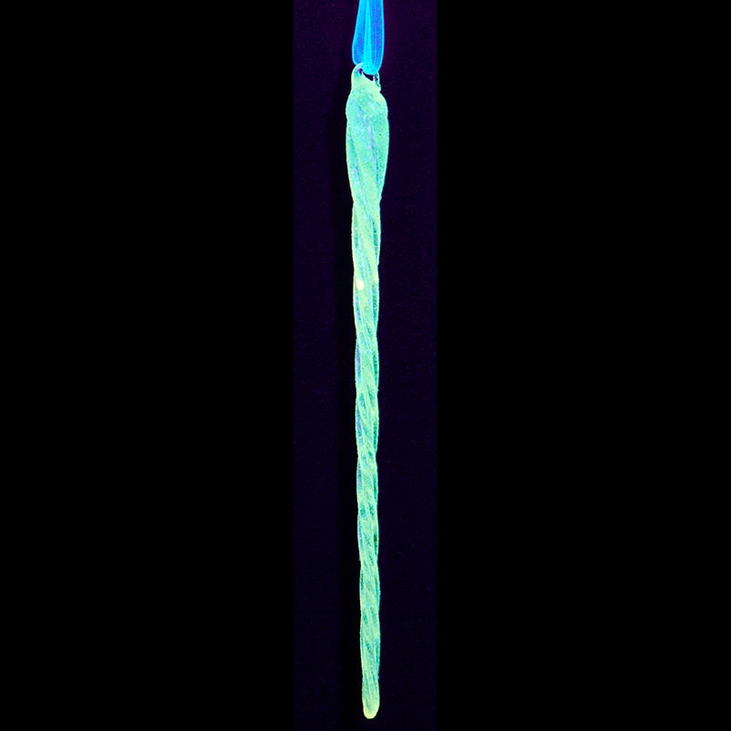 Glass Glow In The Dark Glittered Icicle Ornament -