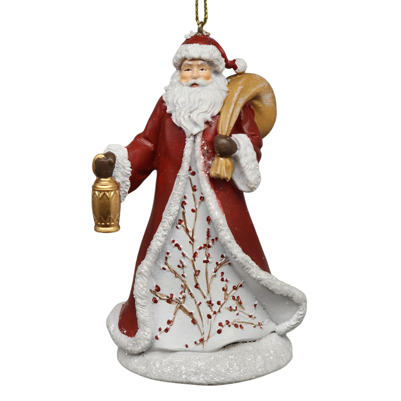 Berry Vine Santa with Lantern Ornament