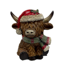 Resin Holiday Highland Cow  - Green Scarf - Figurines - by Gerson