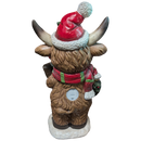 Holiday Highland Cow Welcome Statue with Lighted Wreath