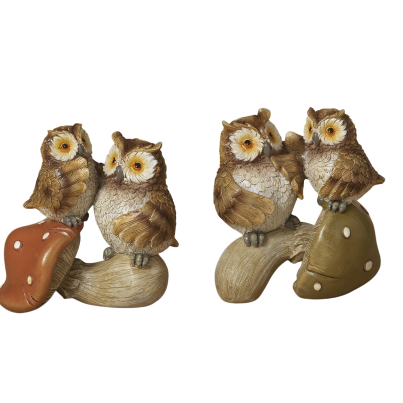Owl on Mushroom Figurine -