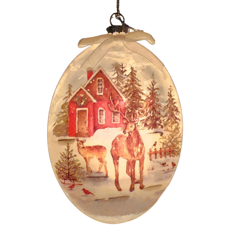 Glass "Lightable" Reindeer Family Visit Ornament