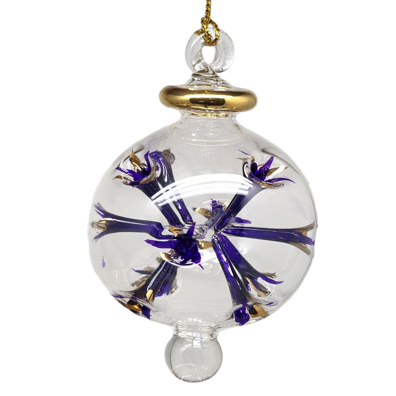Blown Glass Pierced Starburst Ornament - Purple