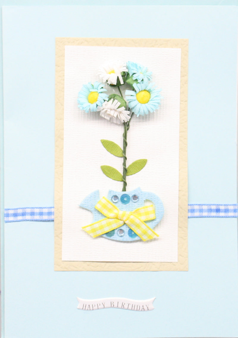 Handmade Embellished Birthday Card - Blue Flowers