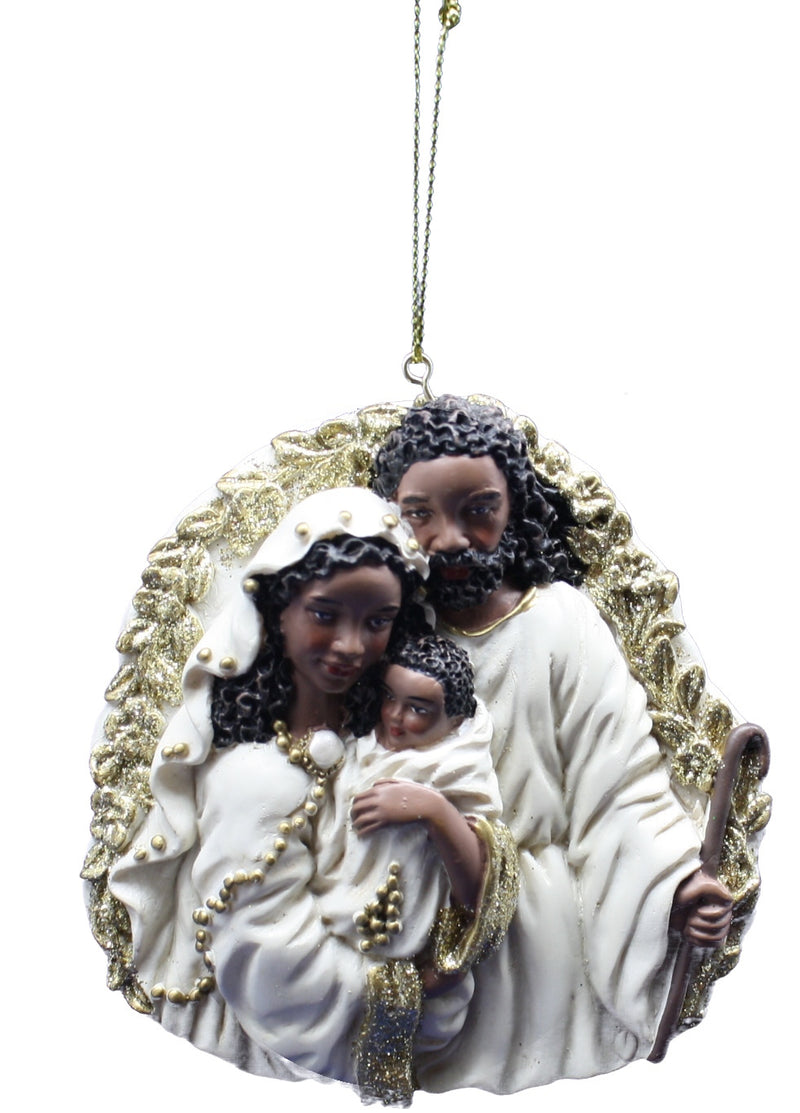 African American Ivory and Gold Holy Family Ornament - - The Country Christmas Loft