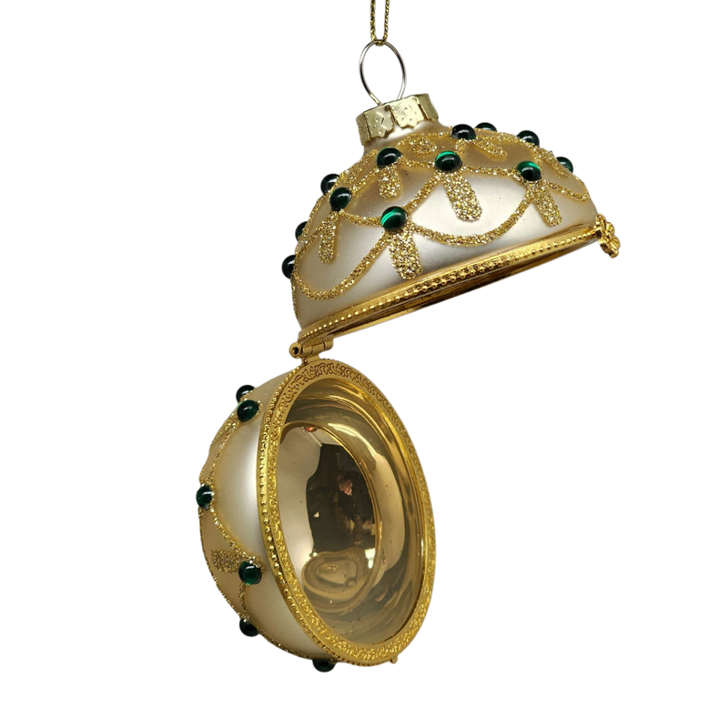 Glittered Hinged Ball Ornament - Ivory Glow