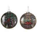 Vintage Holiday Glass Disc Ornament -