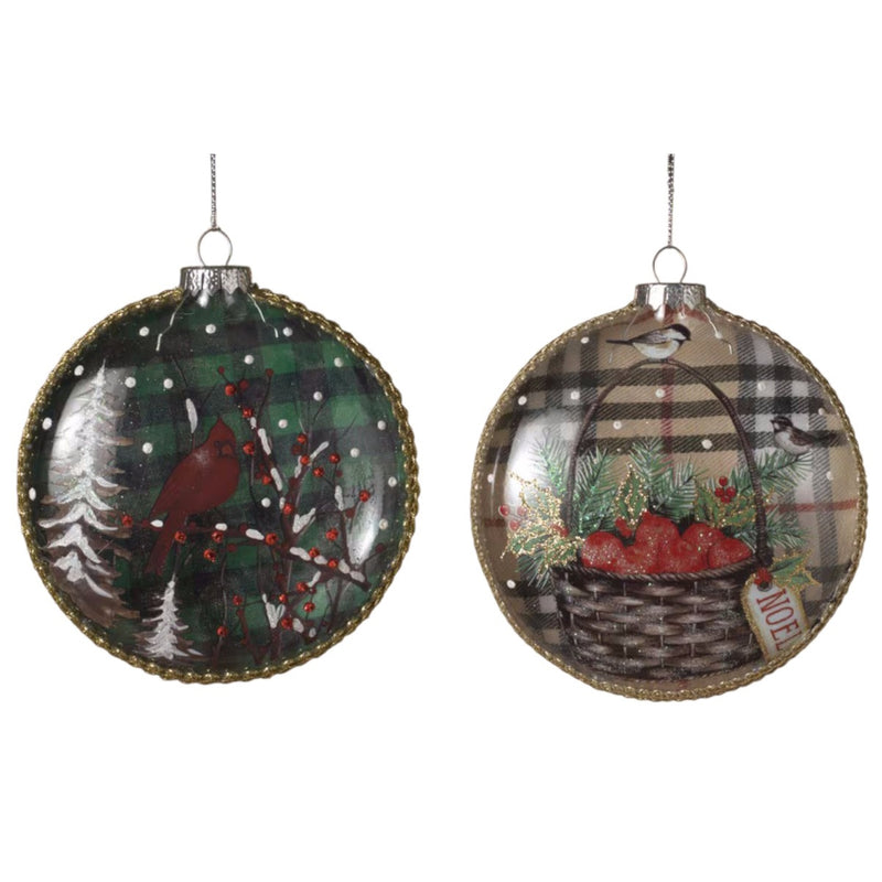 Vintage Holiday Glass Disc Ornament -