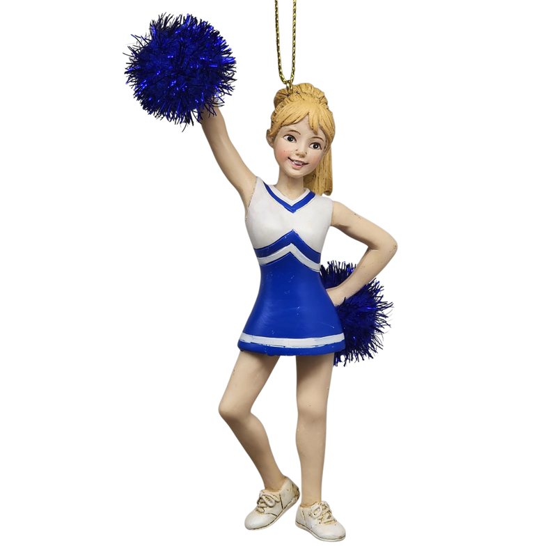 Pom-Pom Cheerleader Ornament - Blue - 5.5 Inches