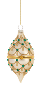 Glittered Hinged Drop Ornament - Cream