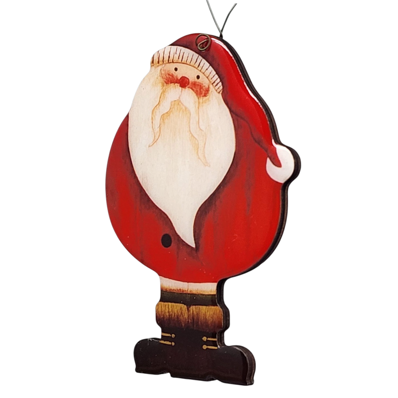 Glossy Wooden Santa Ornament - 5 Inches